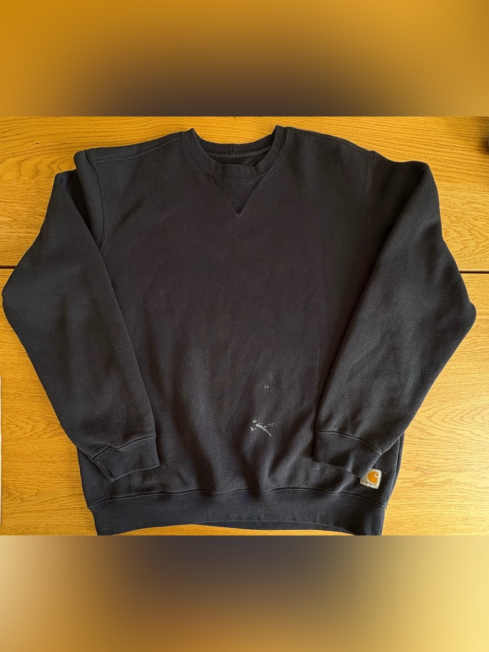 Carhartt Crewneck Sweatshirt Mens Large Navy Blue Paint Splatter Workwear Heavy